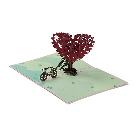 Rectangle 3D Heart Shape Tree Pop Up Paper Greeting Card, with Envelope, Valentine's Day Wedding Birthday Invitation Card