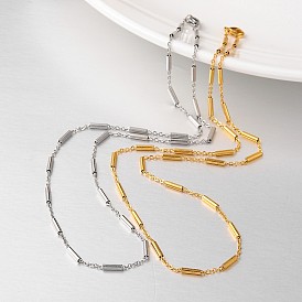 304 Stainless Steel Cable Chain Necklaces, with Column Beads and Lobster Claw Clasps, 17.9 inch (45.5cm), 2mm