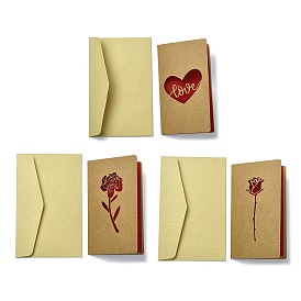 Papier kraft cartes de vœux, carte de tente, thème de la fête des mères, avec enveloppe, rectangle