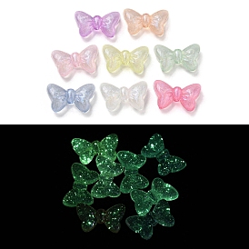 Luminous Transparent Acrylic Beads, with Glitter Powder, Glow in the Dark Beads, Bowknot