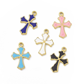 Ion Plating(IP) 304 Stainless Steel Pendants, with Enamel, Cross Charm, Golden
