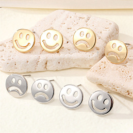 Cute Alloy Hollow Smiling Crying Face Earrings with Minimalist Expression Design
