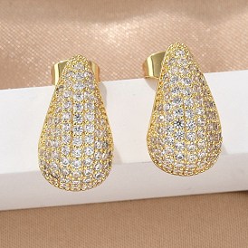 304 boucles d'oreilles en acier inoxydable avec zircons cubiques transparents, larme