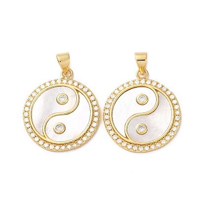 Латунные микро проложить кубического циркония подвески, без кадмия и без свинца, с оболочкой, реальный 18 k позолоченный, инь-ян