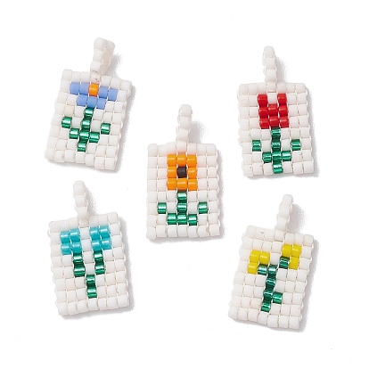 Бисер бисерные подвески, прямоугольник с цветочной подвеской