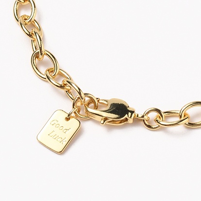 Brass Cable Chain Bracelets, with Lobster Claw Clasps, Long-Lasting Plated, Word Good Luck