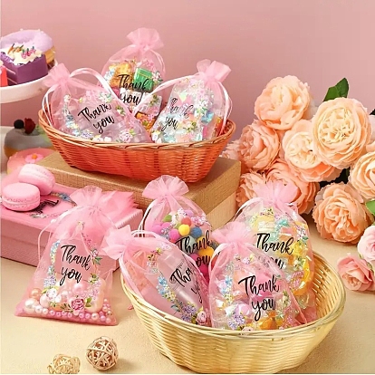 Прямоугольные сумки из органзы на шнурке, подарочные пакеты с принтом для хранения слов «спасибо» и цветком