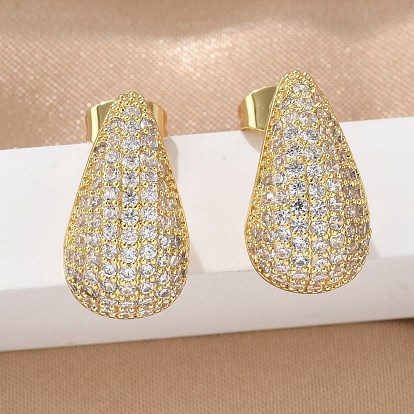 304 boucles d'oreilles en acier inoxydable avec zircons cubiques transparents, larme