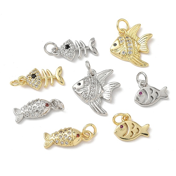 Латунные микро проложить кубического циркония подвески, рыбы прелести, стойки покрытие, без кадмия и без свинца, долговечный, океанские темы, с целью перехода в кольце