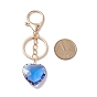 Colorful Heart Glass Pendant Keychain, with Alloy Findings