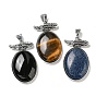 Gemstone Big Pendants, Antique Silver Plated Alloy Oval Charms