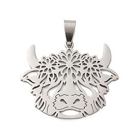 201 подвески из нержавеющей стали, полая голова коровы с цветочным талисманом, анти-тускнение