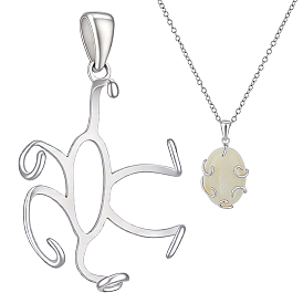 1Pc 925 Sterling Silver Pendant Cabochon Settings, Nuggets Charms, with 1Pc Suede Fabric Square Silver Polishing Cloth