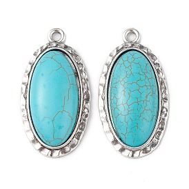 Synthetic Turquoise Big Pendants, with Alloy Findings, Oval Charms