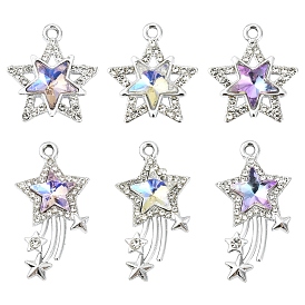 12шт 6 стили стеклянные подвески, Сплав с поиска, платина, звезда