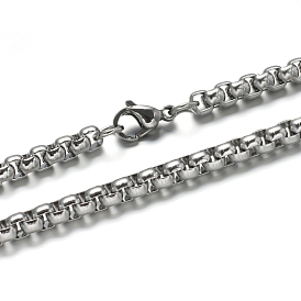 304 Stainless Steel Box Chains Necklaces, with Lobster Claw Clasps, 23.6 inch(60cm), 5mm