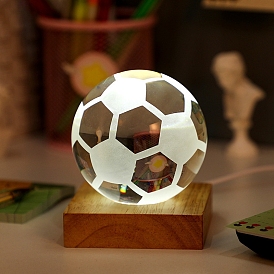 Glass Footbal Crystal Ball Sphere Display with Wood Stand, for Home Decoration