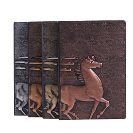 Rectangle 3D Embossed PU Leather Notebook, A5 Horse Pattern Journal, for School Office Supplies