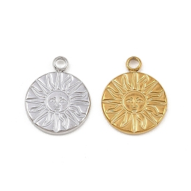 304 подвески из нержавеющей стали, плоский круглый с солнечным шармом