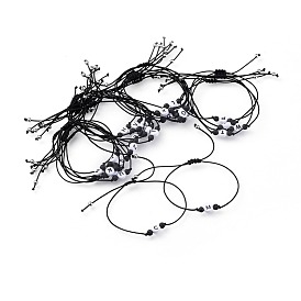 Verstellbare Nylonschnur geflochtenen Perlen Armbänder, mit Buchstaben a ~ z Acrylperlen, natürliche Lavasteinperlen und 304 glatte runde Distanzperlen aus Edelstahl