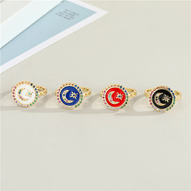 Sparkling Moon and Star Ring with Colorful Gems - Fashionable Women's Jewelry