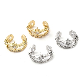 Rack Plating Brass Micro Pave Cubic Zirconia Star Cuff Earrings, Non Piercing Earrings, Cadmium Free & Lead Free