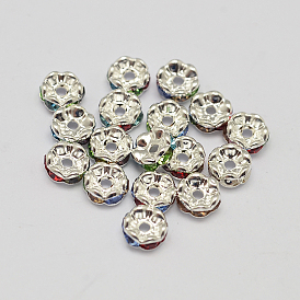 Rondelle Wave Brass Rhinestone Spacer Beads, Silver Color Plated, 5x2mm, Hole: 1mm