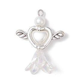 Подвески из акрила и сплава в тибетском стиле, Сердце & цветок, с железной фурнитурой, старинное серебро и платина