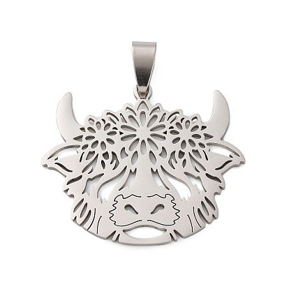 201 подвески из нержавеющей стали, полая голова коровы с цветочным талисманом, анти-тускнение