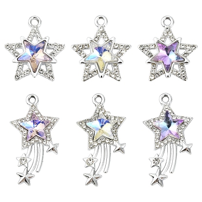 12шт 6 стили стеклянные подвески, Сплав с поиска, платина, звезда