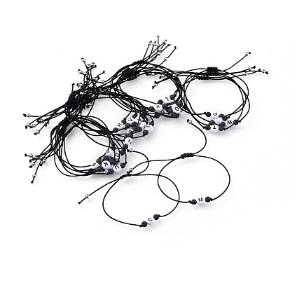 Verstellbare Nylonschnur geflochtenen Perlen Armbänder, mit Buchstaben a ~ z Acrylperlen, natürliche Lavasteinperlen und 304 glatte runde Distanzperlen aus Edelstahl