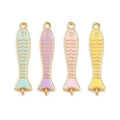 Подвески-рыбки из латуни с эмалью, без свинца и без кадмия, долговечный, стойки покрытие, реальный 18 k позолоченный