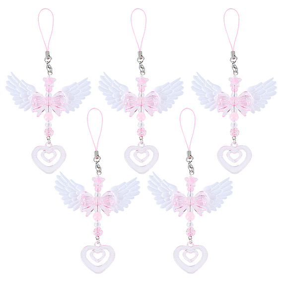 5шт. пластиковые подвески в виде ангельских крыльев и бантика, для украшения сумки