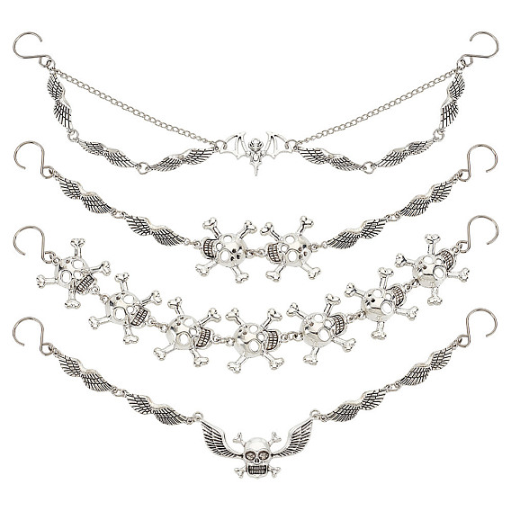 8 шт. 4 стили в готическом стиле, железные витые цепи с черепом и ремнем для ботинок для Хэллоуина, с подвесками из цинкового сплава в тибетском стиле