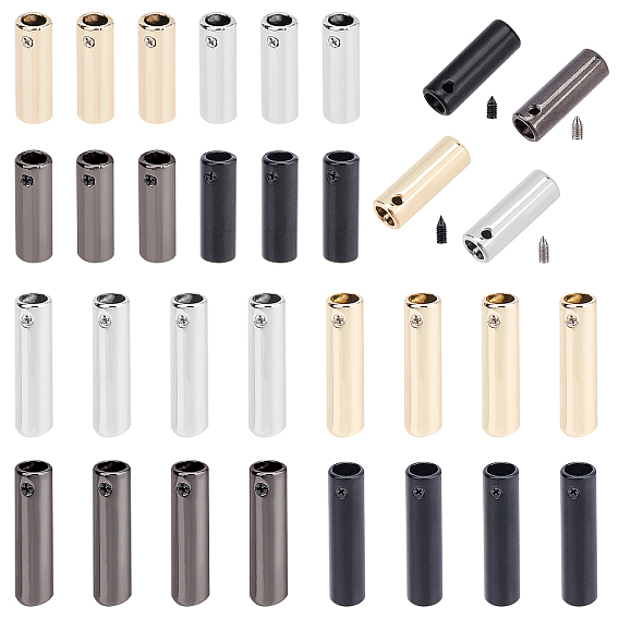 32Pcs 8 Style Zinc Alloy Cord Ends, End Caps with Screw, Column