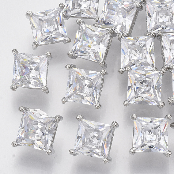 Латунные кнопки хвостовика, с микро проложить кубического циркония, без кадмия, без никеля и без свинца, квадратный, прозрачные