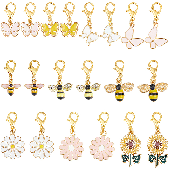 20 шт. 10 стили пчелы цветы бабочки сплав эмаль подвеска украшения, Сплав с застежками когтя омара, золотой свет