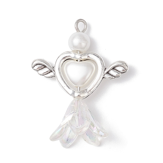 Подвески из акрила и сплава в тибетском стиле, Сердце & цветок, с железной фурнитурой, старинное серебро и платина