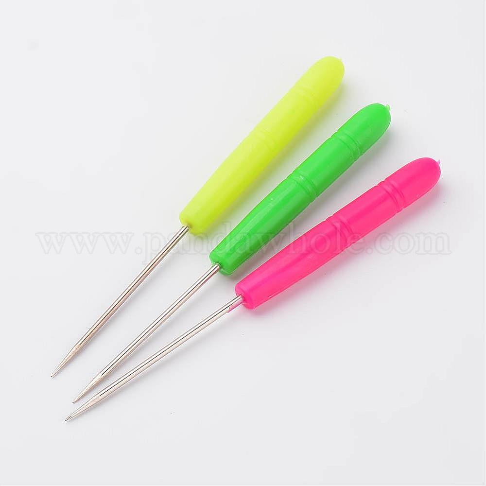 Wholesale Iron Bead Needles, with Plastic Handle, Platinum in bulk