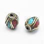 Handmade Indonesia Beads, with Brass, Synthetic Coral, Turquoise, Oval
