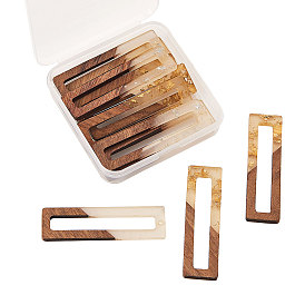 Большие подвески из смолы и дерева, с фольгой, прямоугольные