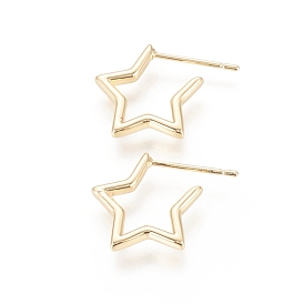 Brass Stud Earrings, Long-Lasting Plated, Star