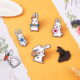 6Pcs 6 Style Carrot & Flower & Heart & Lollypop Rabbit Enamel Pins, Electrophoresis Black Alloy Animal Brooches for Backpacks Clothes Jackets Hats