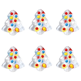 6pcs brins de perles de verre bosselées faites à la main, perles peintes à la main, teints et chauffée, avec l'émail, arbre de Noël