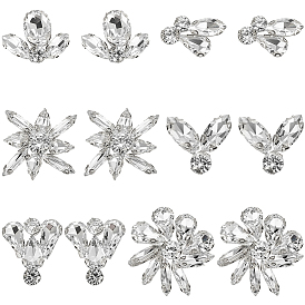 12 piezas 6 estilos cabujones de vidrio de aleación, flor, para accesorios de ropa, Platino