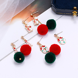 Chic Christmas Jewelry Set with Tree Box, Pom-pom Pendant, Silver Needle Earrings for Women
