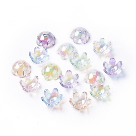 Plating Rainbow Opaque Acrylic Beads, Glitter, 6-Petal, Flower