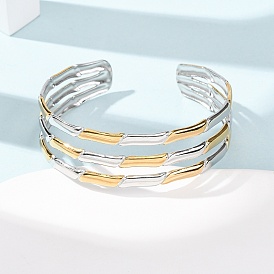 304 Многослойные браслеты-манжеты из нержавеющей стали для женщин, бамбук совместное, ионное покрытие (ip)