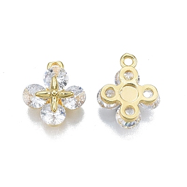 Brass Pave Clear Cubic Zirconia Charms, Nickel Free, Flower