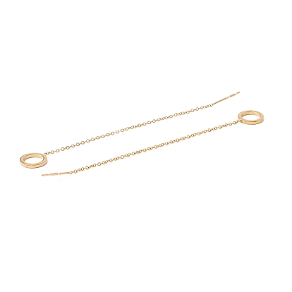 Long Chain with Open Ring Dangle Stud Earrings, 304 Stainless Steel Ear Thread for Women